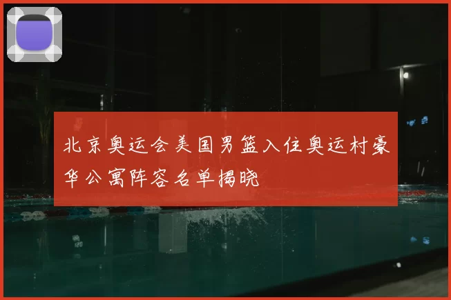 北京奥运会美国男篮入住奥运村豪华公寓阵容名单揭晓